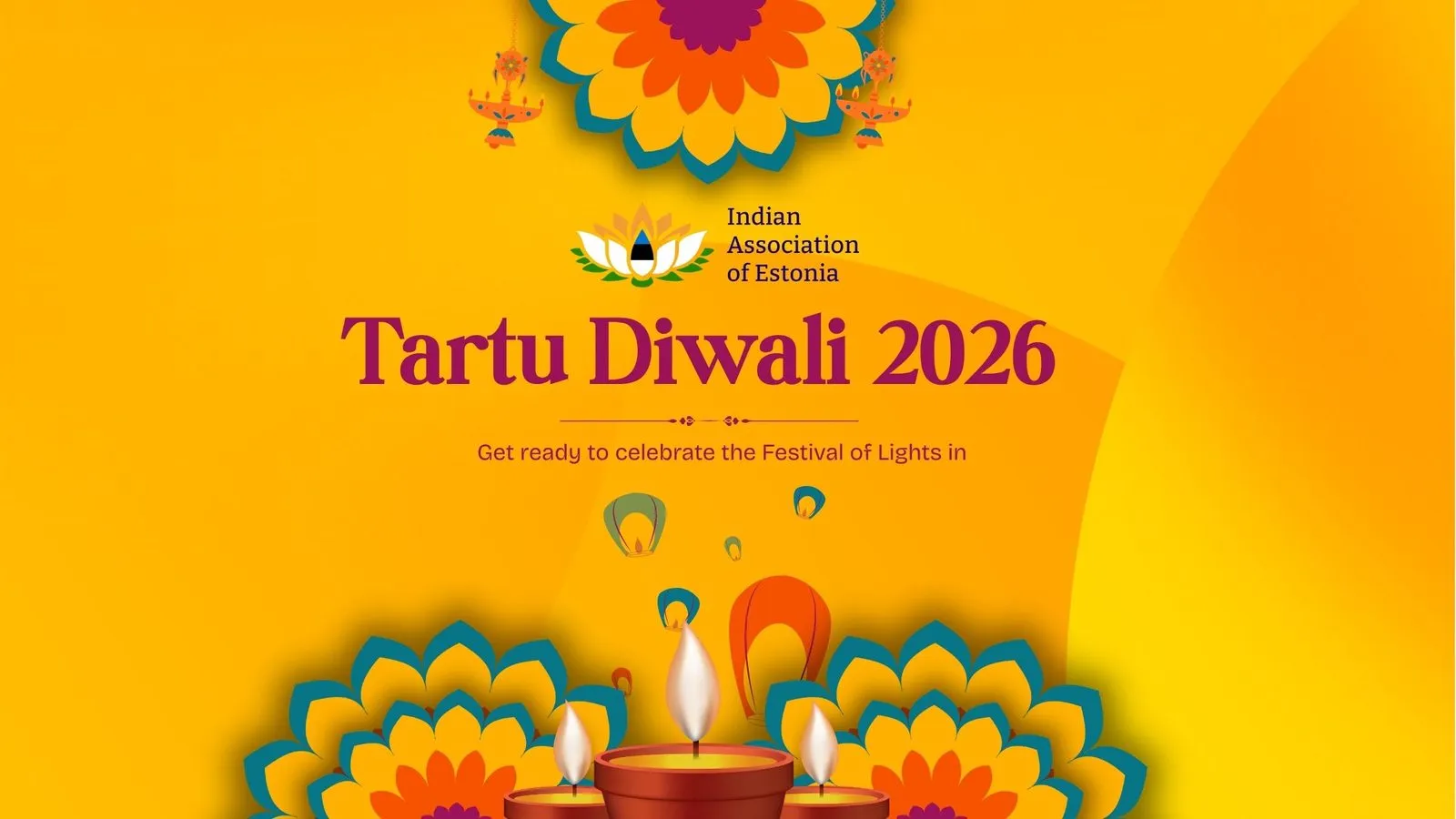 Tartu Diwali 2026 poster with diyas and flower decorations